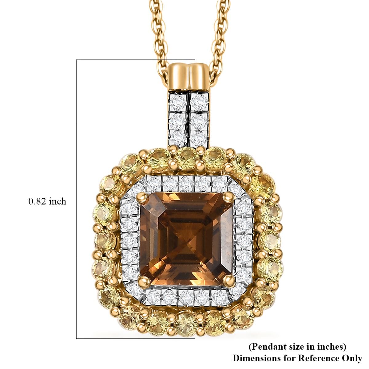 D'Joy AAA Golden Turkizite and Multi Gemstone 3.20 ctw Art Deco Pendant Necklace in 18K Vermeil Yellow Gold Over Sterling Silver 18 Inches image number 6