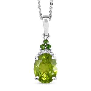 D'Joy Peridot and Multi Gemstone 3.15 ctw Landscape Pendant Necklace in Rhodium Over Sterling Silver 20 Inches