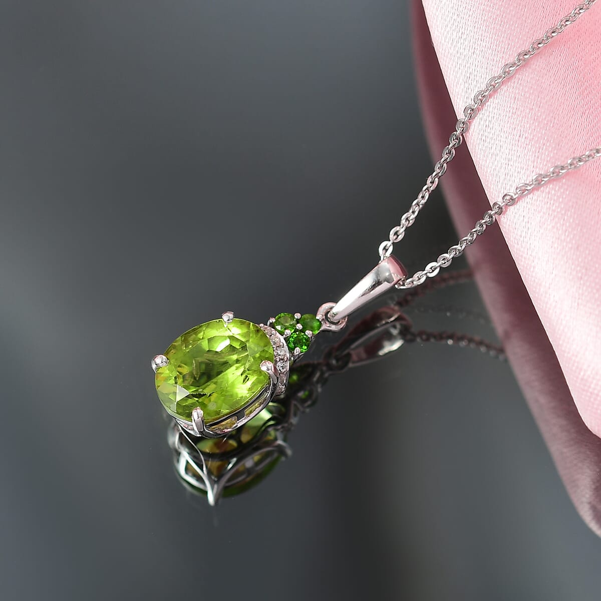 D'Joy Peridot and Multi Gemstone 3.15 ctw Landscape Pendant Necklace in Rhodium Over Sterling Silver 20 Inches image number 1