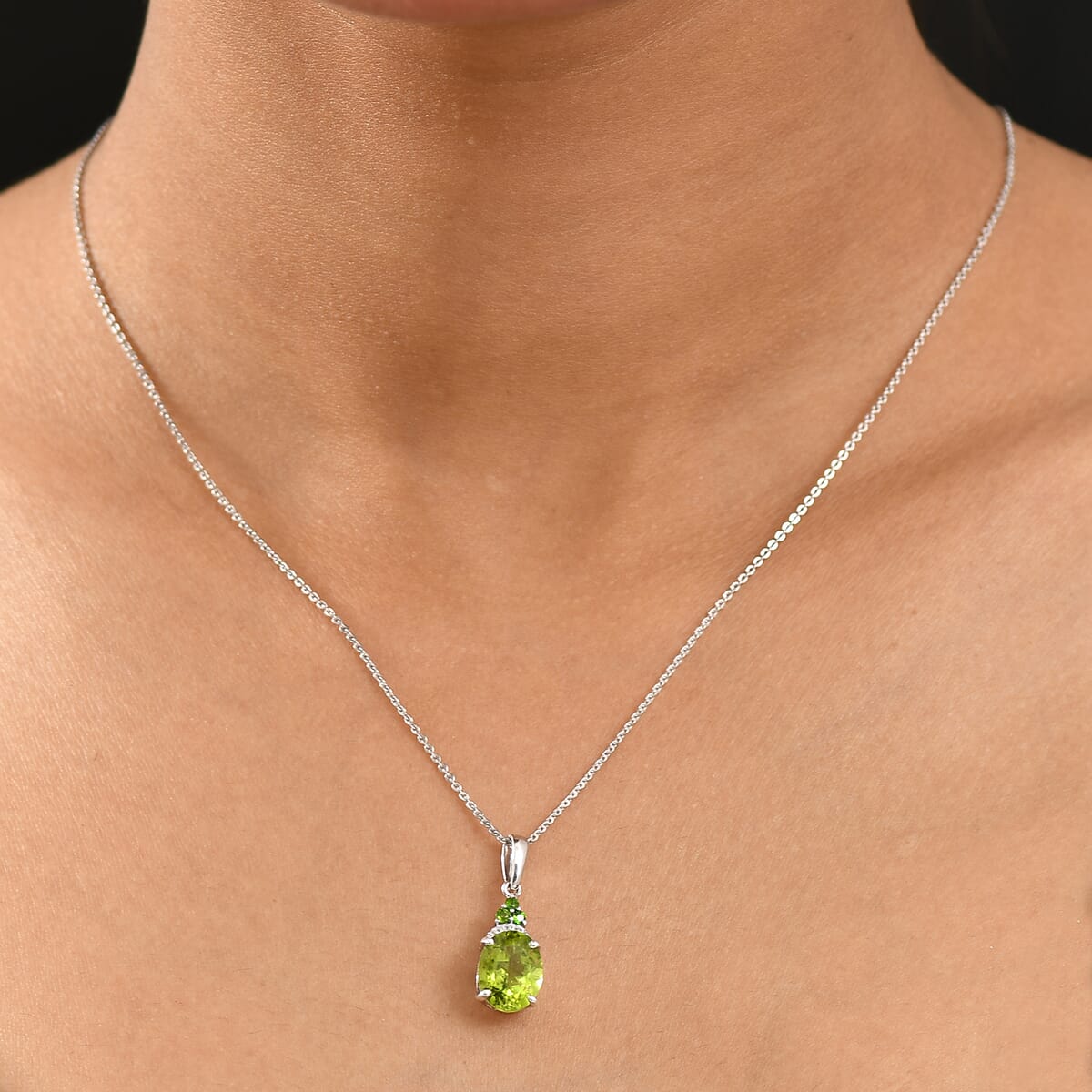 D'Joy Peridot and Multi Gemstone 3.15 ctw Landscape Pendant Necklace in Rhodium Over Sterling Silver 20 Inches image number 2