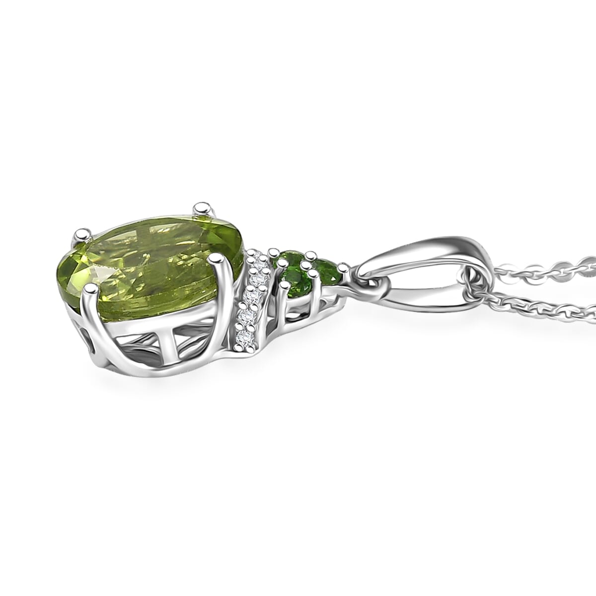 D'Joy Peridot and Multi Gemstone 3.15 ctw Landscape Pendant Necklace in Rhodium Over Sterling Silver 20 Inches image number 3