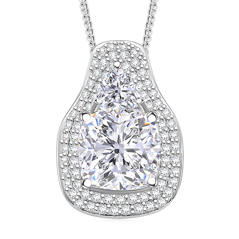 D'Joy Moissanite Legacy Sparkle Pendant Necklace in Rhodium Over Sterling Silver 4.40 ctw (18 Inches)
