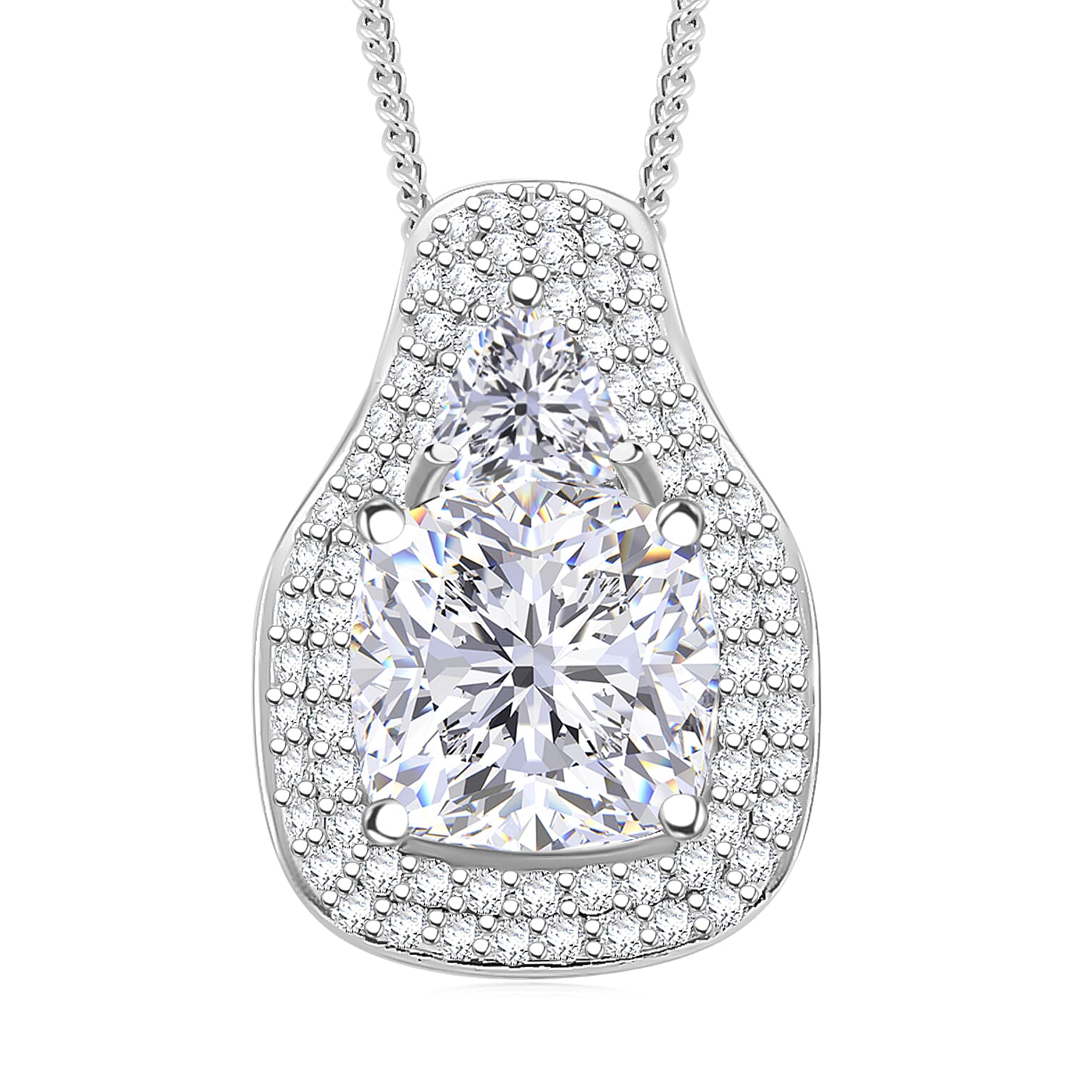 D'Joy Moissanite Legacy Sparkle Pendant Necklace in Rhodium Over Sterling Silver 4.40 ctw (18 Inches)