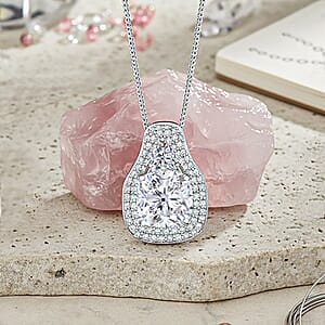 D'Joy Moissanite Pendant Necklace in Rhodium Over Sterling Silver 4.40 ctw (18 Inches)