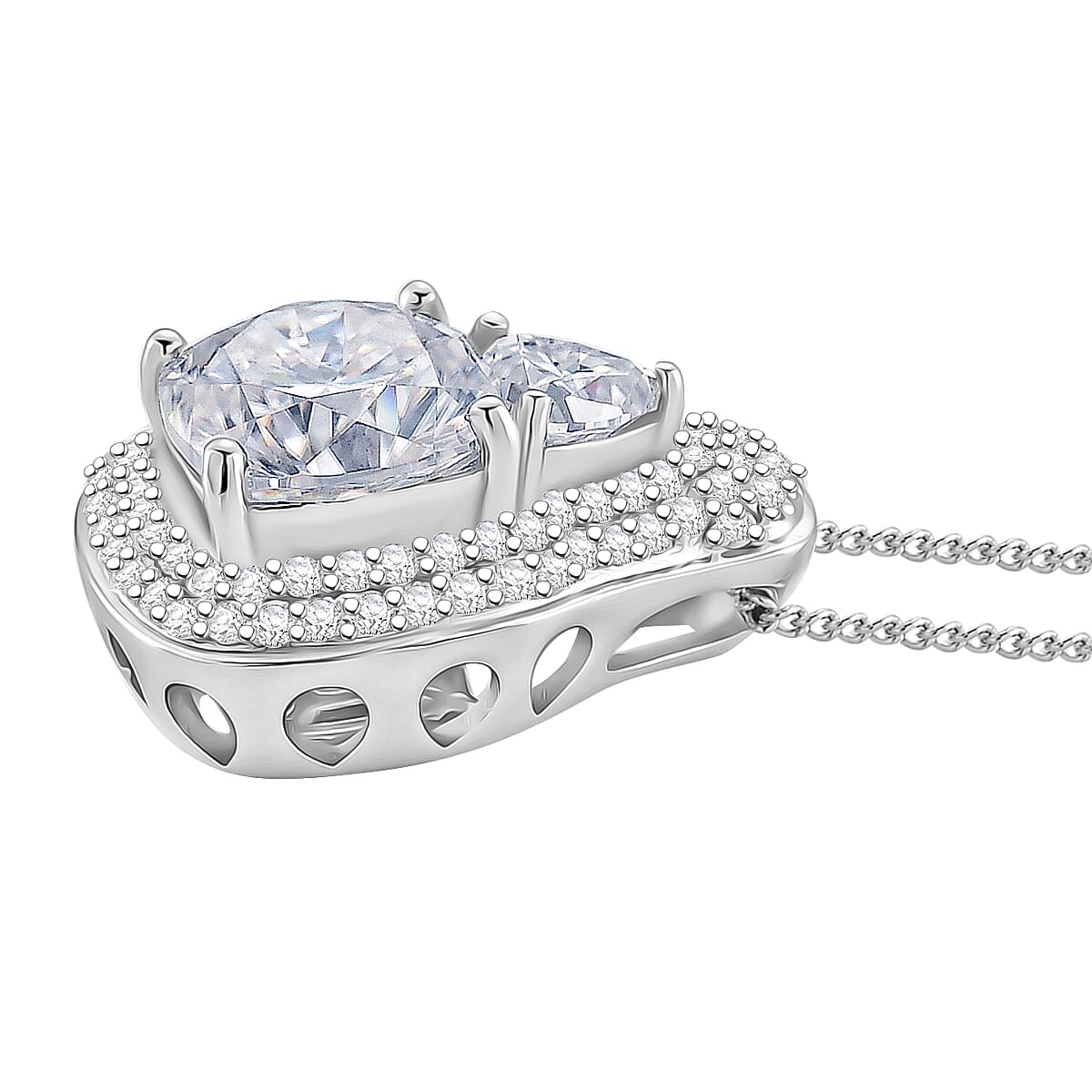 D'Joy Moissanite Pendant Necklace in Rhodium Over Sterling Silver 4.40 ctw (18 Inches) image number 3