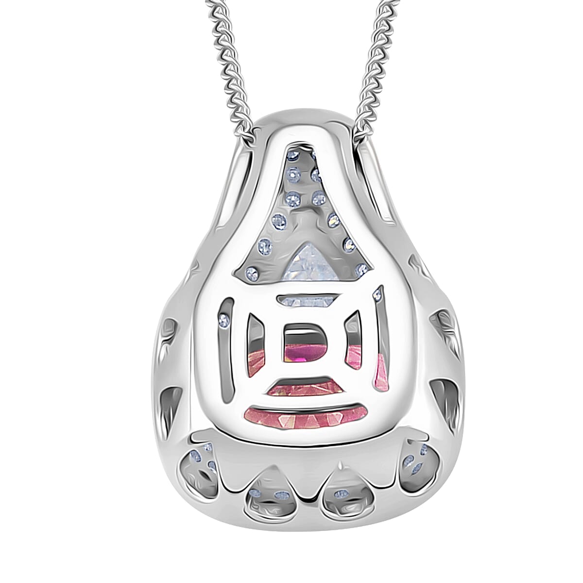 D'Joy Pink and White Moissanite Legacy Sparkle Pendant Necklace in Rhodium Over Sterling Silver 4.40 ctw (18 Inches) image number 4