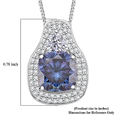 D'Joy Blue and White Moissanite Legacy Sparkle Pendant Necklace in Rhodium Over Sterling Silver 4.40 ctw (18 Inches)