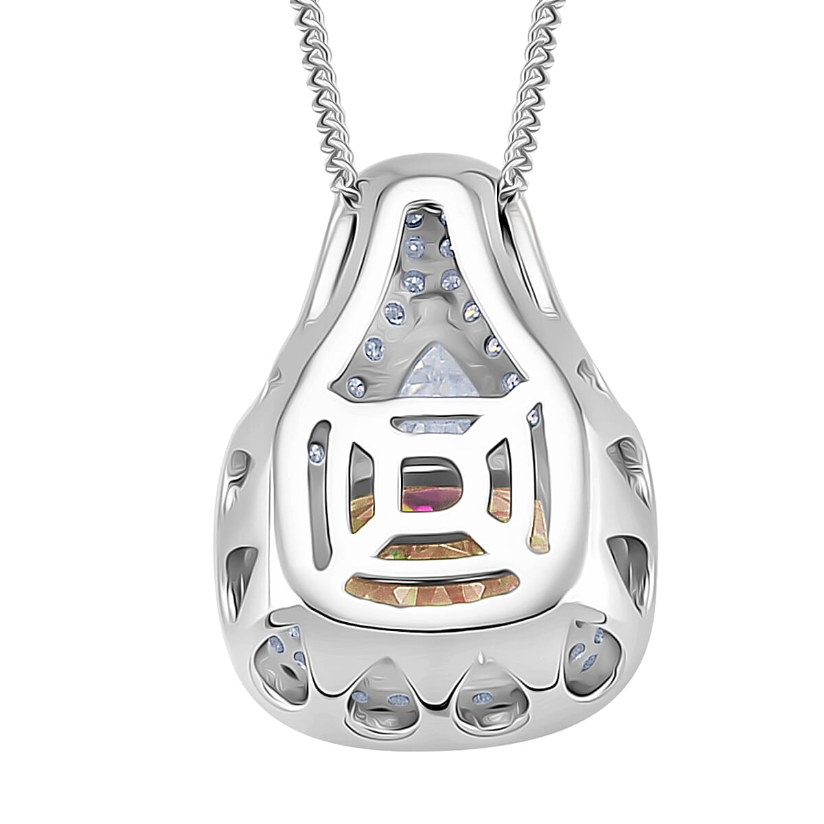 D'Joy Champagne and White Moissanite Legacy Sparkle Pendant Necklace in Rhodium Over Sterling Silver 4.40 ctw (18 Inches) image number 4