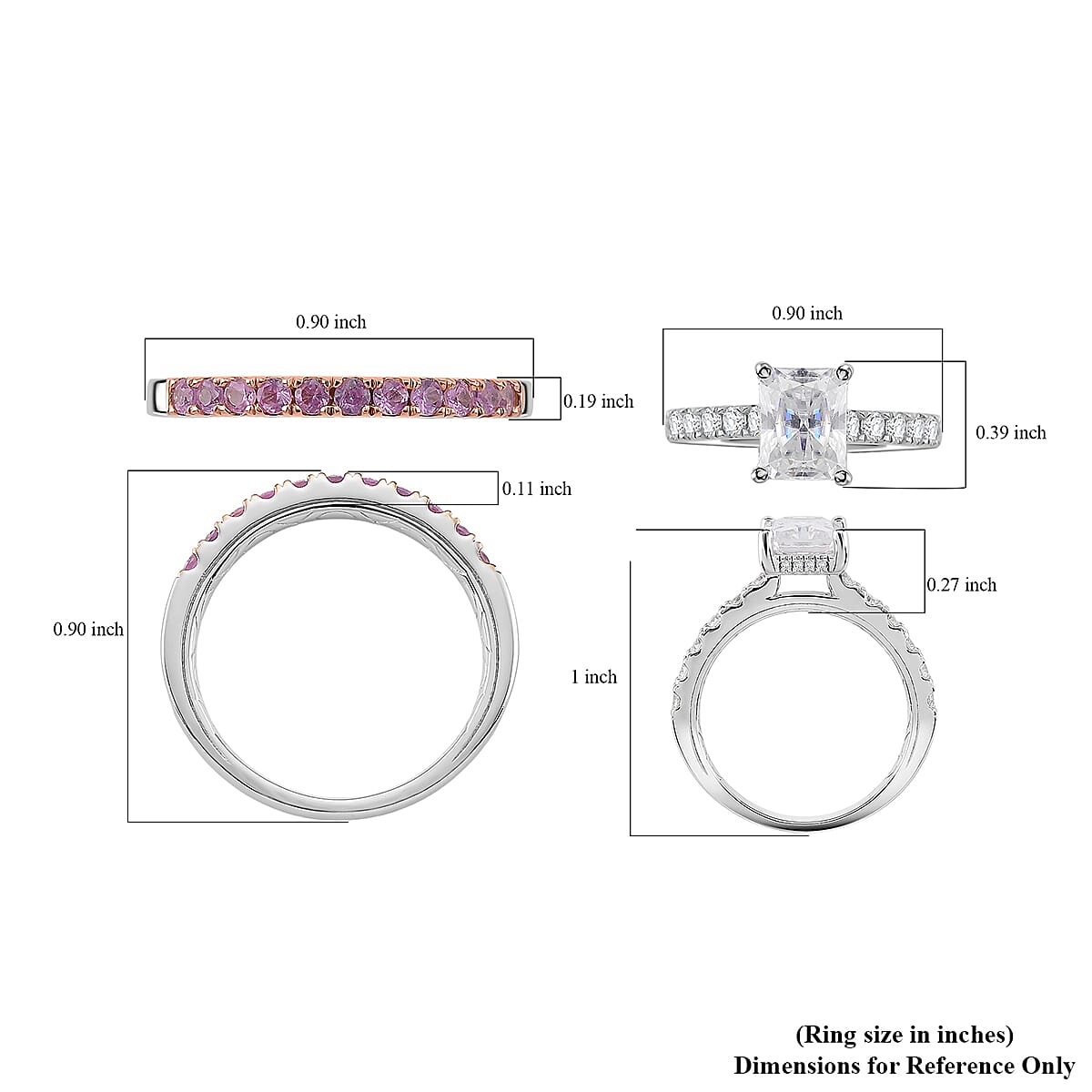 D'Joy Moissanite and Pink Sapphire 3.85 ctw Set of 2 Bridal Ring in Rhodium Over Sterling Silver (Size 5.0) image number 5