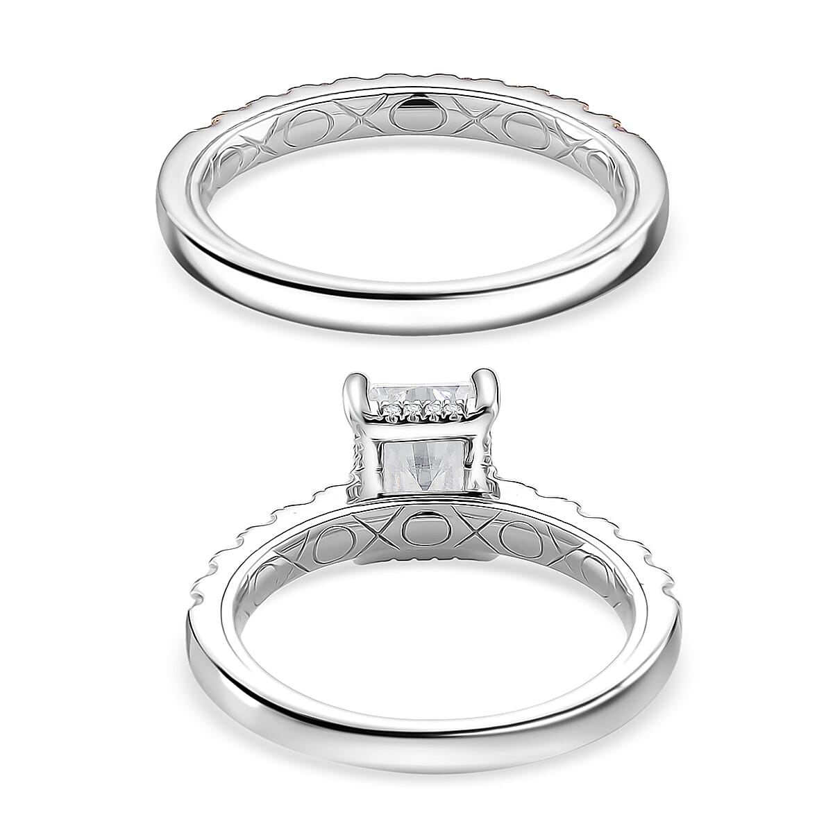 D'Joy Moissanite and Pink Sapphire 3.85 ctw Set of 2 Bridal Ring in Rhodium Over Sterling Silver (Size 10.0) image number 4