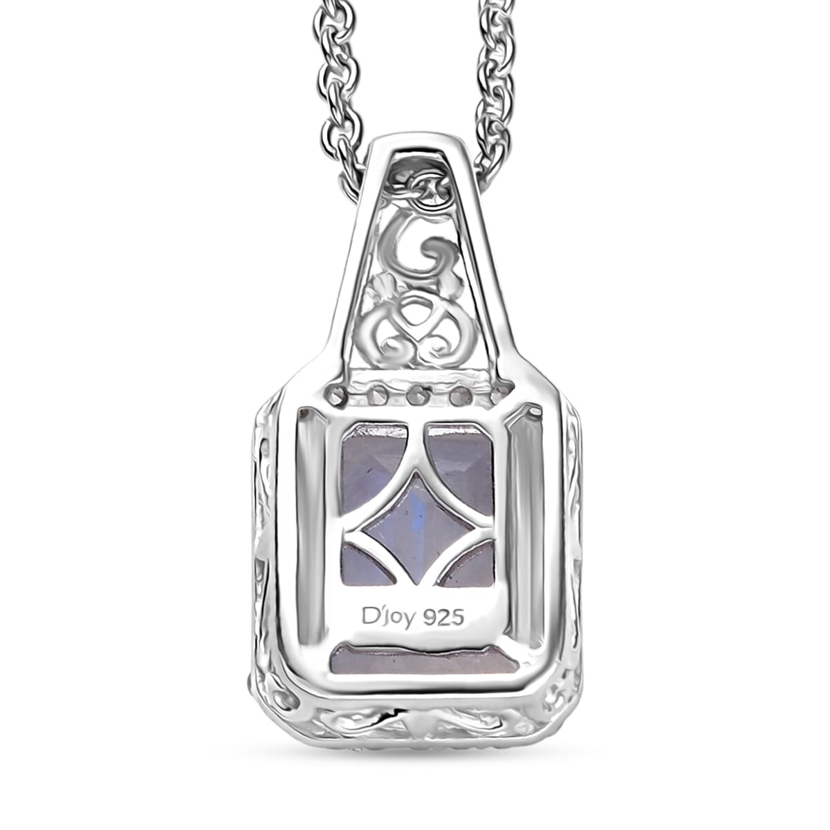 D'Joy Moon Glow Moonstone and White Zircon 3.70 ctw Art Deco Pendant in Platinum Over Sterling Silver with Stainless Steel Necklace 20 Inches image number 4