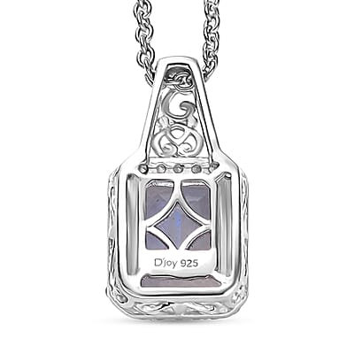 D'Joy Moon Glow Moonstone and White Zircon 3.70 ctw Art Deco Pendant in Platinum Over Sterling Silver with Stainless Steel Necklace 20 Inches