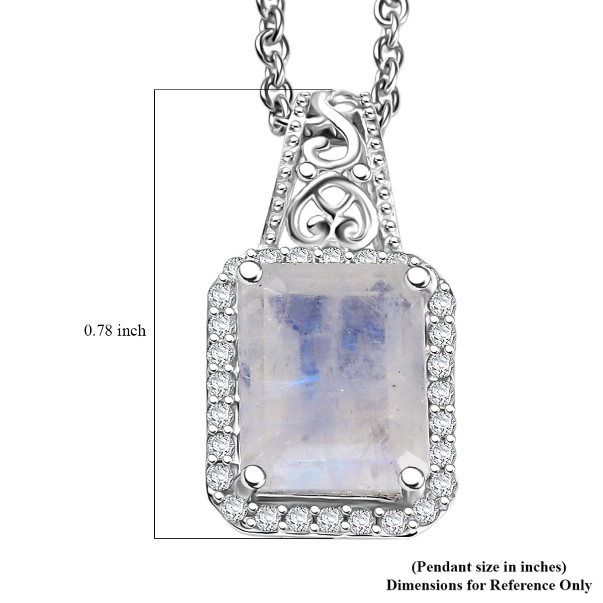 D'Joy Moon Glow Moonstone and White Zircon 3.70 ctw Art Deco Pendant in Platinum Over Sterling Silver with Stainless Steel Necklace 20 Inches image number 6
