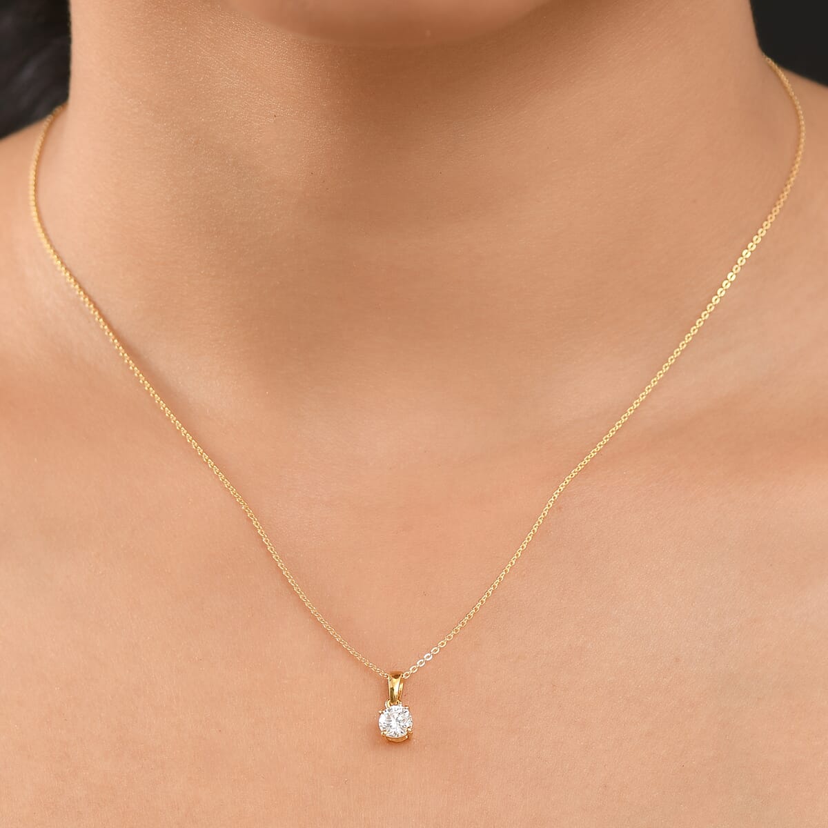 Luxuriant Lab Grown Diamond G-H SI 0.50 ctw Solitaire Pendant Necklace in 18K Vermeil Yellow Gold Over Sterling Silver 20 Inches image number 2