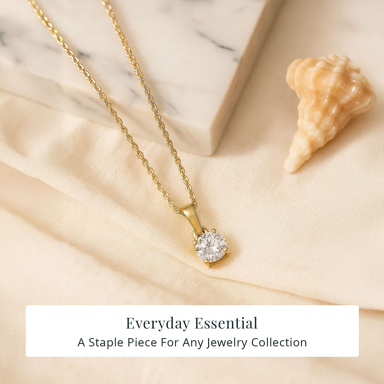 Luxuriant Lab Grown Diamond G-H SI 0.50 ctw Solitaire Pendant Necklace in 18K Vermeil Yellow Gold Over Sterling Silver 20 Inches