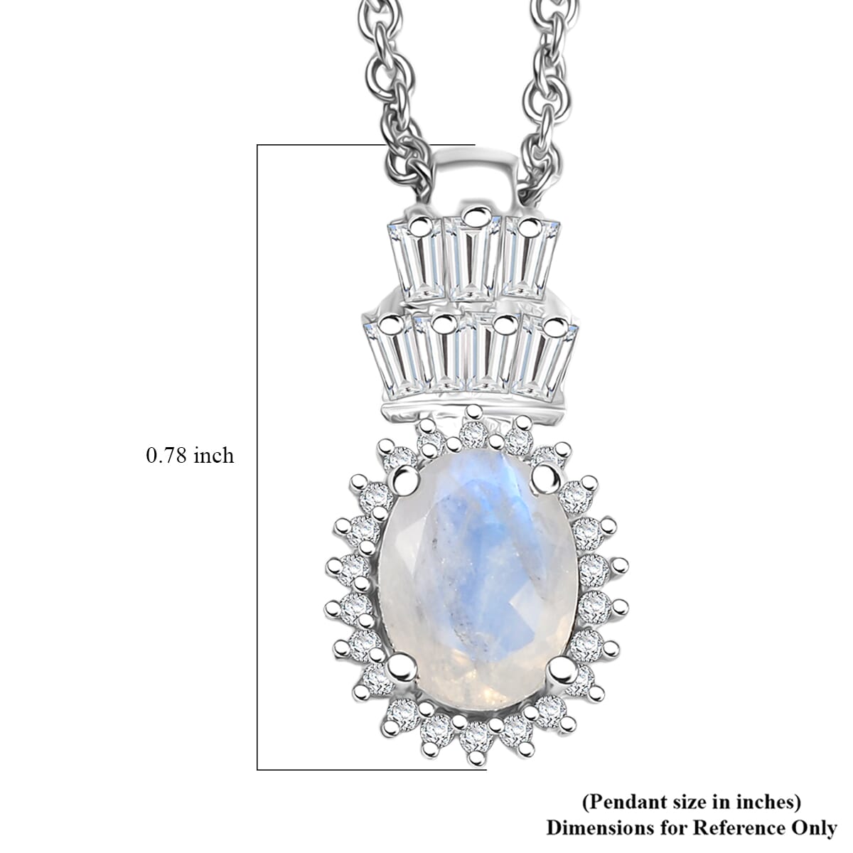 D'Joy Moon Glow Moonstone and White Zircon 1.70 ctw Moonlit Majesty Pendant Necklace 20 Inches in Platinum Over Sterling Silver image number 6