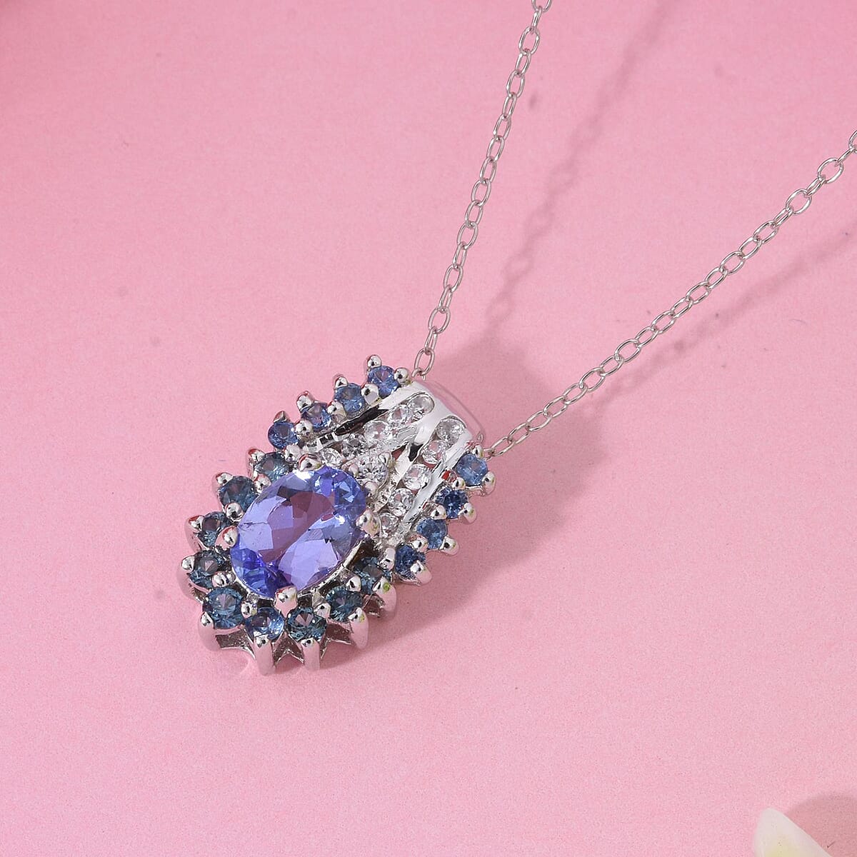 D'Joy Tanzanite and Multi Gemstone 1.40 ctw Pendant Necklace in Rhodium Over Sterling Silver (20 Inches) image number 1
