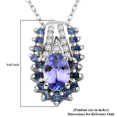D'Joy Tanzanite and Multi Gemstone 1.40 ctw Pendant Necklace in Rhodium Over Sterling Silver (20 Inches)
