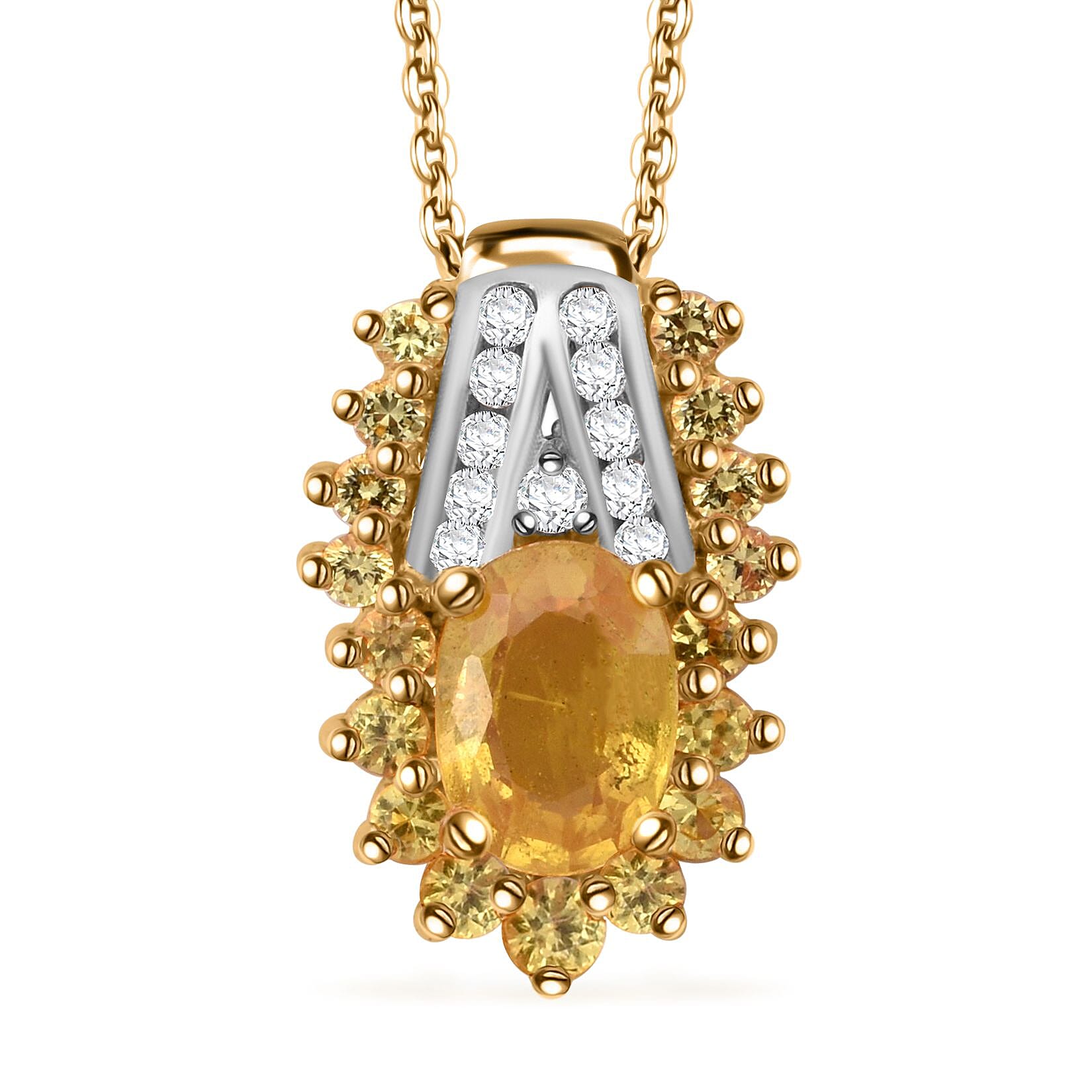 D'Joy Madagascar Yellow Sapphire and White Zircon 1.50 ctw Pendant Necklace in Vermeil Yellow Gold Over Sterling Silver (20 Inches)