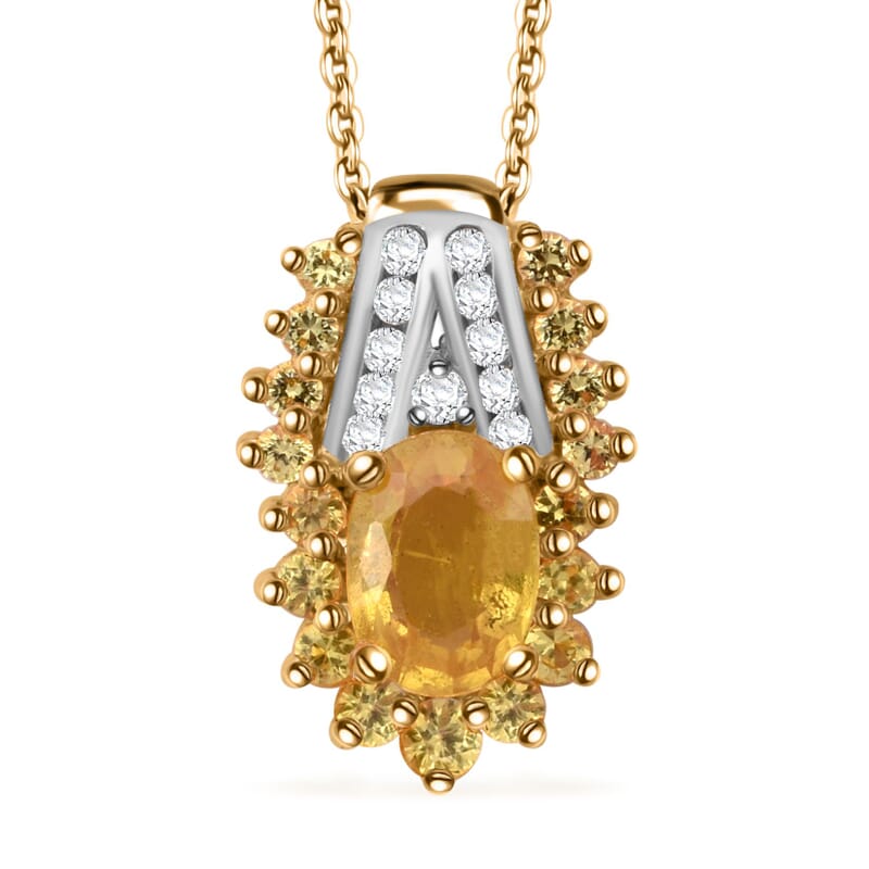 D'Joy Madagascar Yellow Sapphire and White Zircon 1.50 ctw Pendant Necklace in Vermeil Yellow Gold Over Sterling Silver (20 Inches)