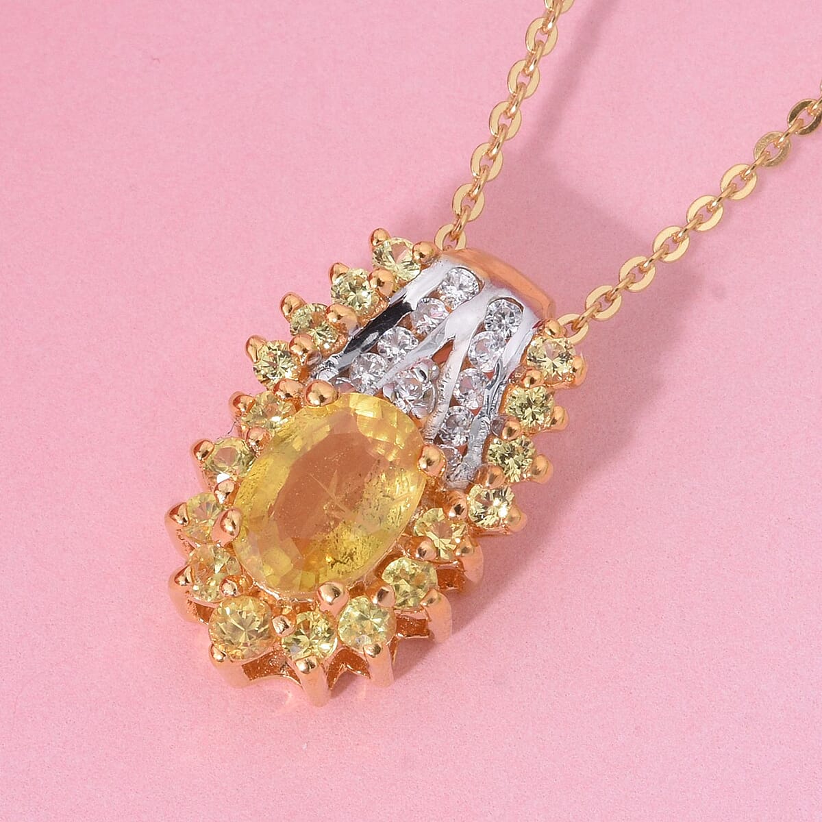 D'Joy Madagascar Yellow Sapphire and White Zircon 1.50 ctw Pendant Necklace in Vermeil Yellow Gold Over Sterling Silver (20 Inches) image number 1