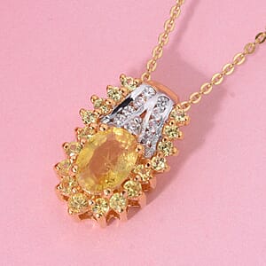 D'Joy Madagascar Yellow Sapphire and White Zircon 1.50 ctw Pendant Necklace in Vermeil Yellow Gold Over Sterling Silver (20 Inches)