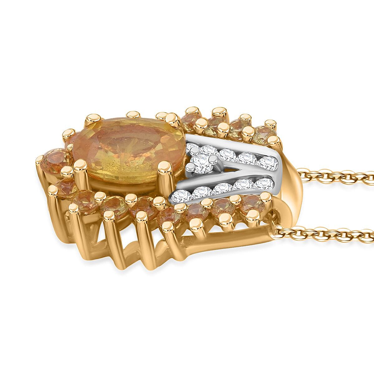 D'Joy Madagascar Yellow Sapphire and White Zircon 1.50 ctw Pendant Necklace in Vermeil Yellow Gold Over Sterling Silver (20 Inches)