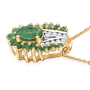 D'Joy Kagem Zambian Emerald and White Zircon 1.60 ctw Pendant Necklace in Vermeil Yellow Gold Over Sterling Silver (20 Inches)