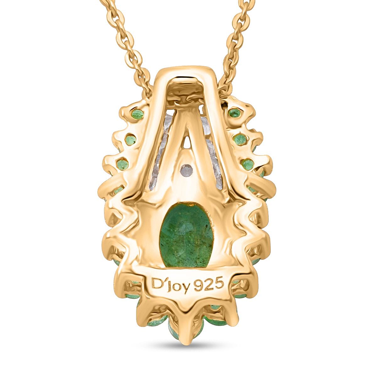 D'Joy Kagem Zambian Emerald and White Zircon 1.60 ctw Pendant Necklace in Vermeil Yellow Gold Over Sterling Silver (20 Inches) image number 4
