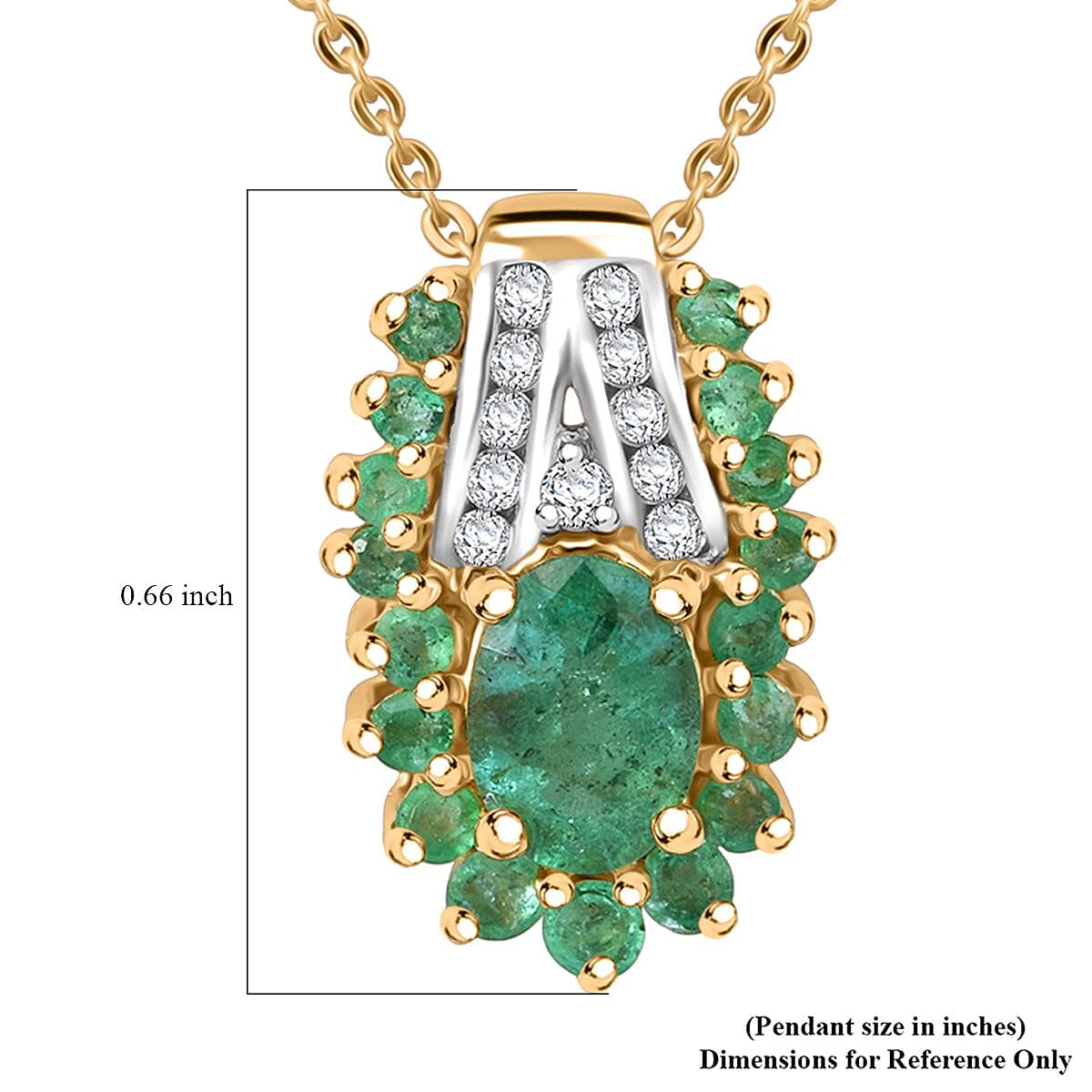 D'Joy Kagem Zambian Emerald and White Zircon 1.60 ctw Pendant Necklace in Vermeil Yellow Gold Over Sterling Silver (20 Inches) image number 6