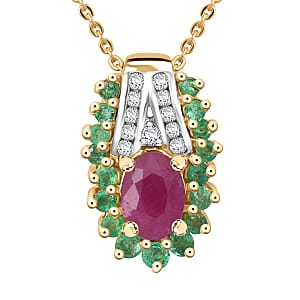 D'Joy Royal Ruby and Multi Gemstone 1.40 ctw Pendant Necklace in Vermeil Yellow Gold Over Sterling Silver (20 Inches)