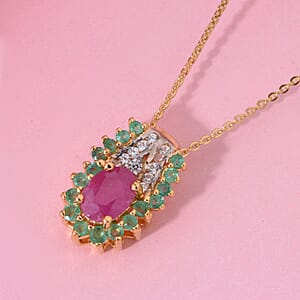 D'Joy Royal Ruby and Multi Gemstone 1.40 ctw Pendant Necklace in Vermeil Yellow Gold Over Sterling Silver (20 Inches)