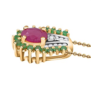 D'Joy Royal Ruby and Multi Gemstone 1.40 ctw Pendant Necklace in Vermeil Yellow Gold Over Sterling Silver (20 Inches)