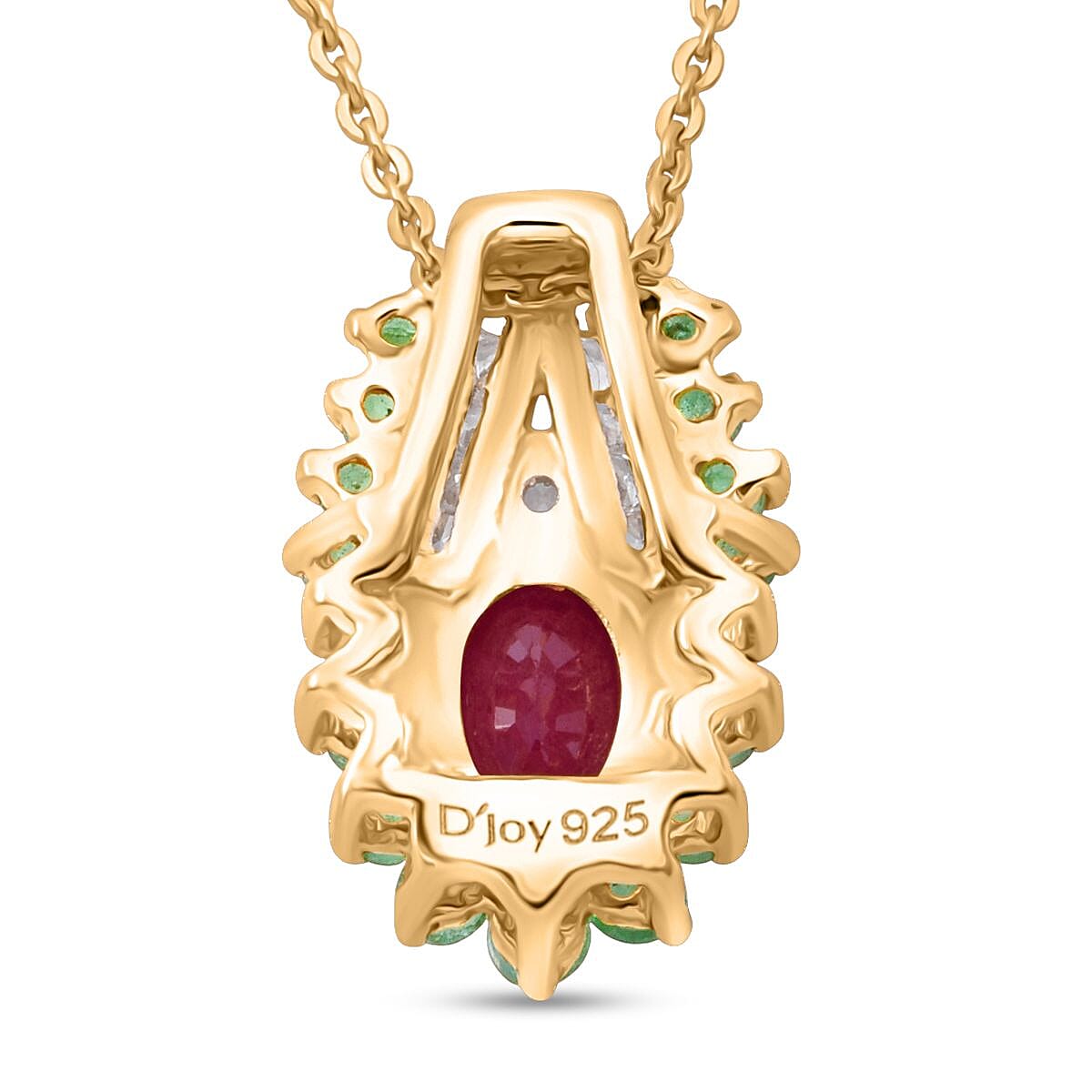 D'Joy Royal Ruby and Multi Gemstone 1.40 ctw Pendant Necklace in Vermeil Yellow Gold Over Sterling Silver (20 Inches) image number 4