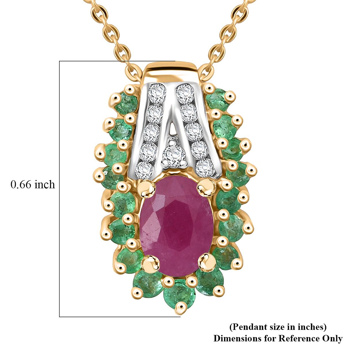 D'Joy Royal Ruby and Multi Gemstone 1.40 ctw Pendant Necklace in Vermeil Yellow Gold Over Sterling Silver (20 Inches)
