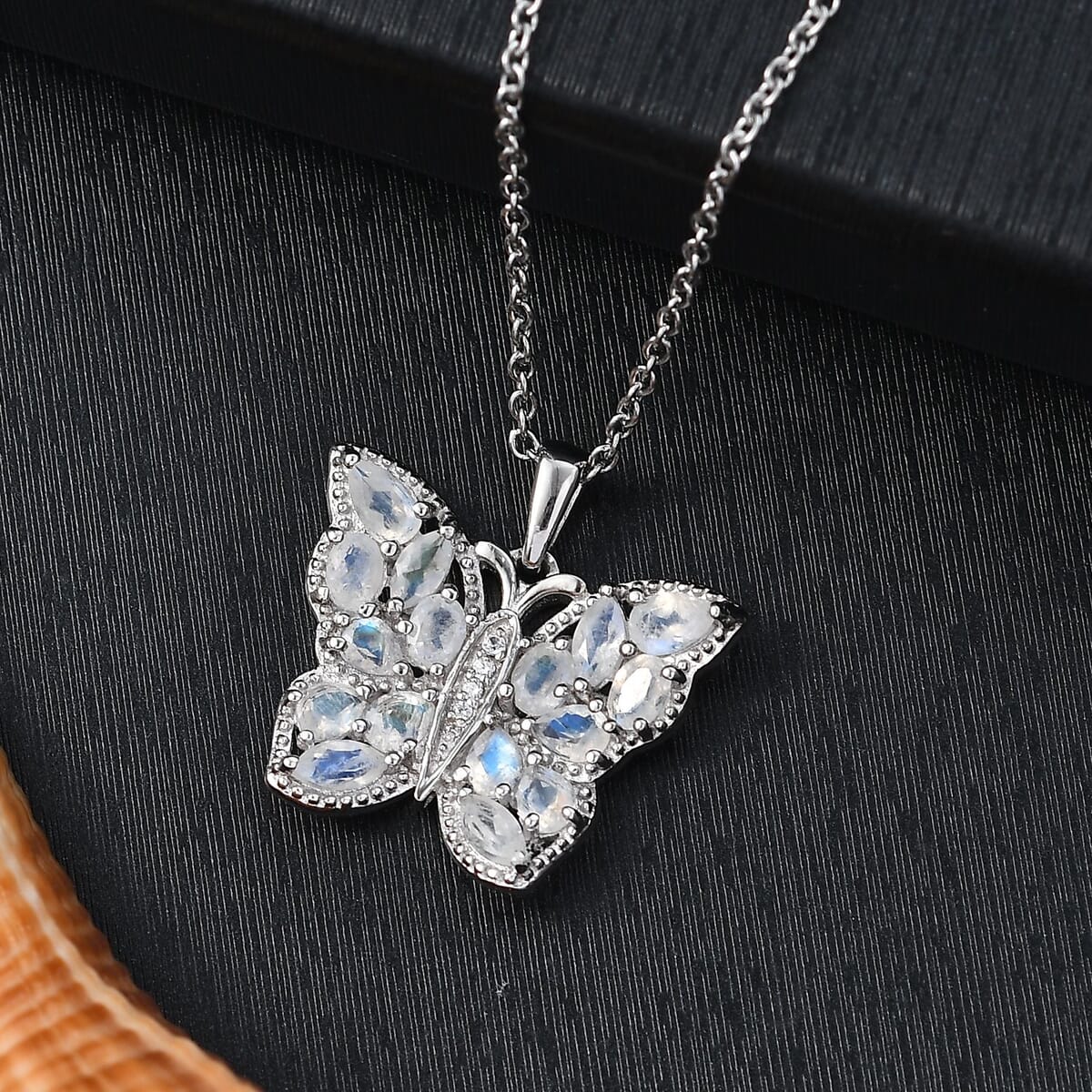 Karis Moon Glow Moonstone and White Zircon 2.65 ctw Moonfly Muse Pendant in Platinum Bond with Stainless Steel Necklace 20 Inches image number 1