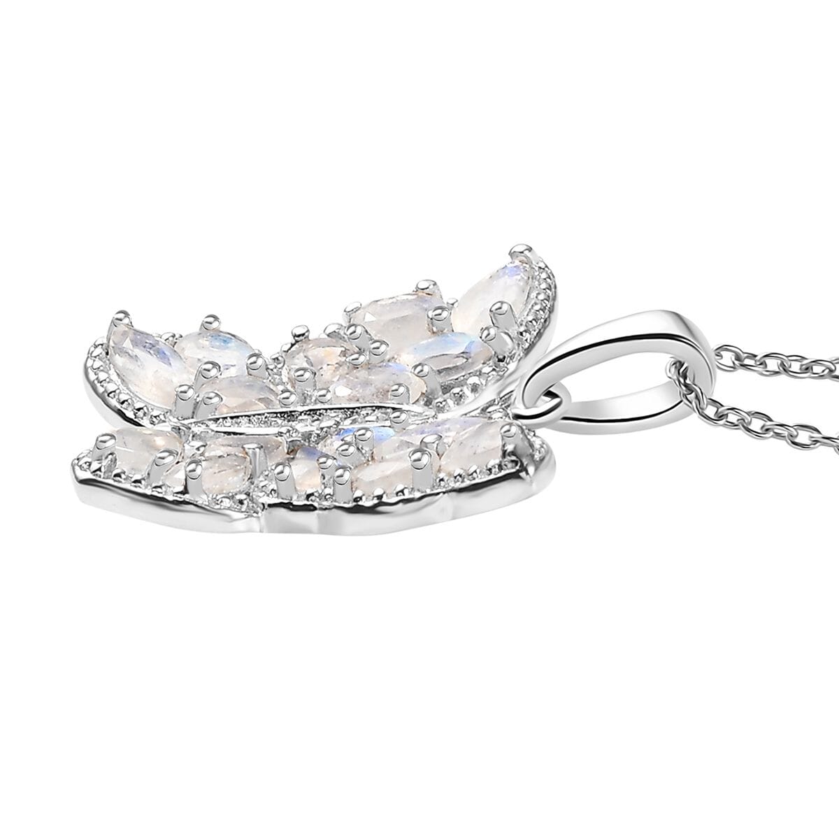 Karis Moon Glow Moonstone and White Zircon 2.65 ctw Moonfly Muse Pendant in Platinum Bond with Stainless Steel Necklace 20 Inches image number 2