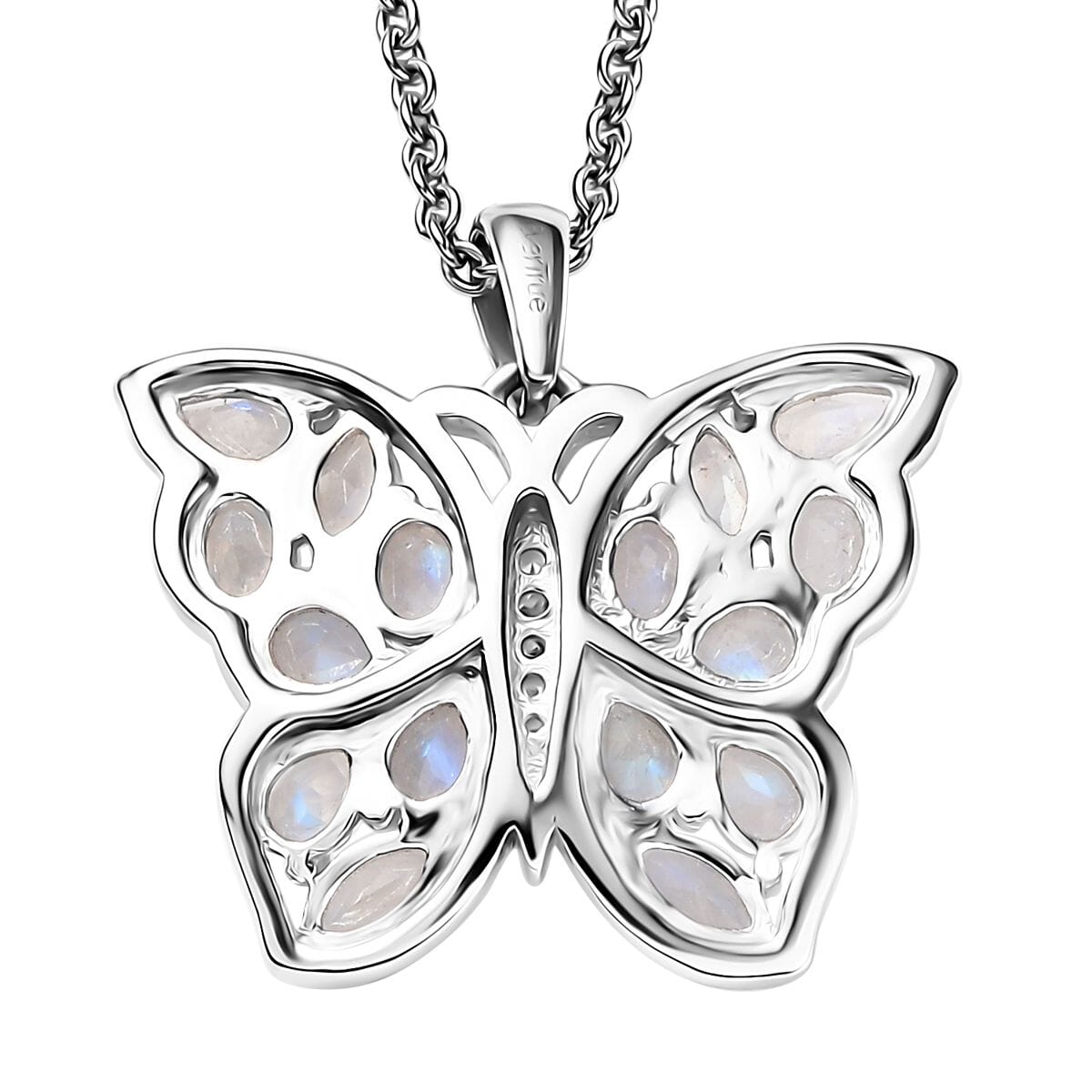 Karis Moon Glow Moonstone and White Zircon 2.65 ctw Moonfly Muse Pendant in Platinum Bond with Stainless Steel Necklace 20 Inches image number 3