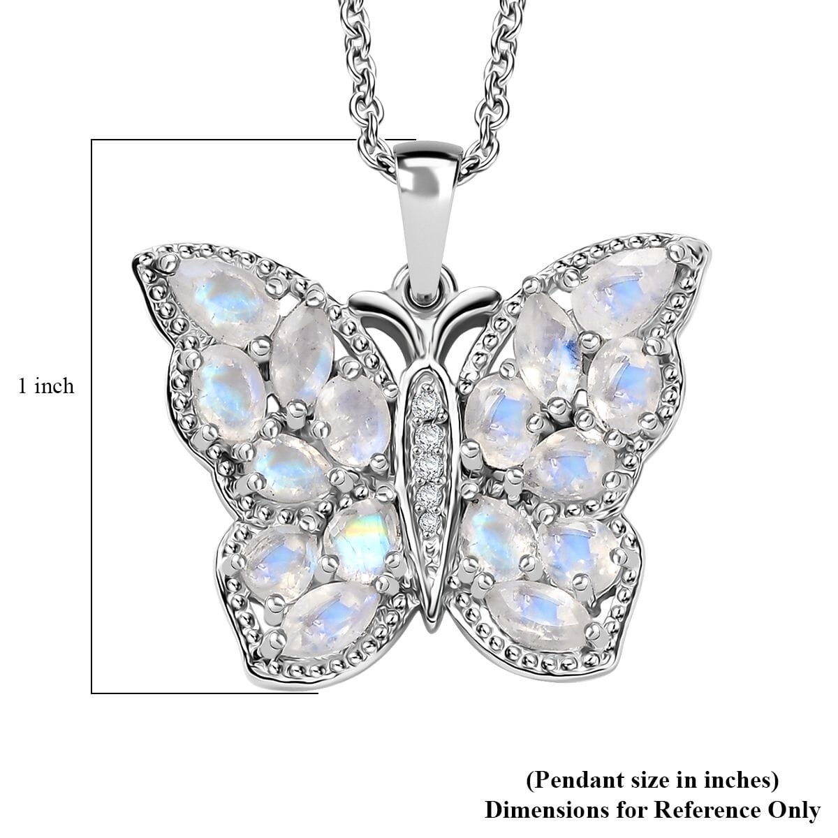 Karis Moon Glow Moonstone and White Zircon 2.65 ctw Moonfly Muse Pendant in Platinum Bond with Stainless Steel Necklace 20 Inches image number 5