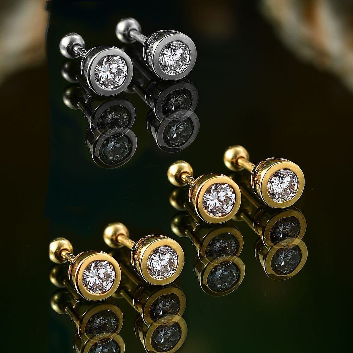 Poke Free Set of 3 Moissanite Stud Earrings in Rhodium and Vermeil YG Over Sterling Silver 1.50 ctw (Del. In 10-12 Days) image number 1