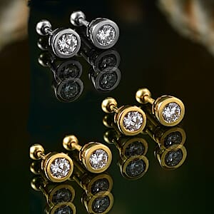 Poke Free Set of 3 Moissanite Stud Earrings in Rhodium and Vermeil YG Over Sterling Silver 1.50 ctw (Del. In 10-12 Days)