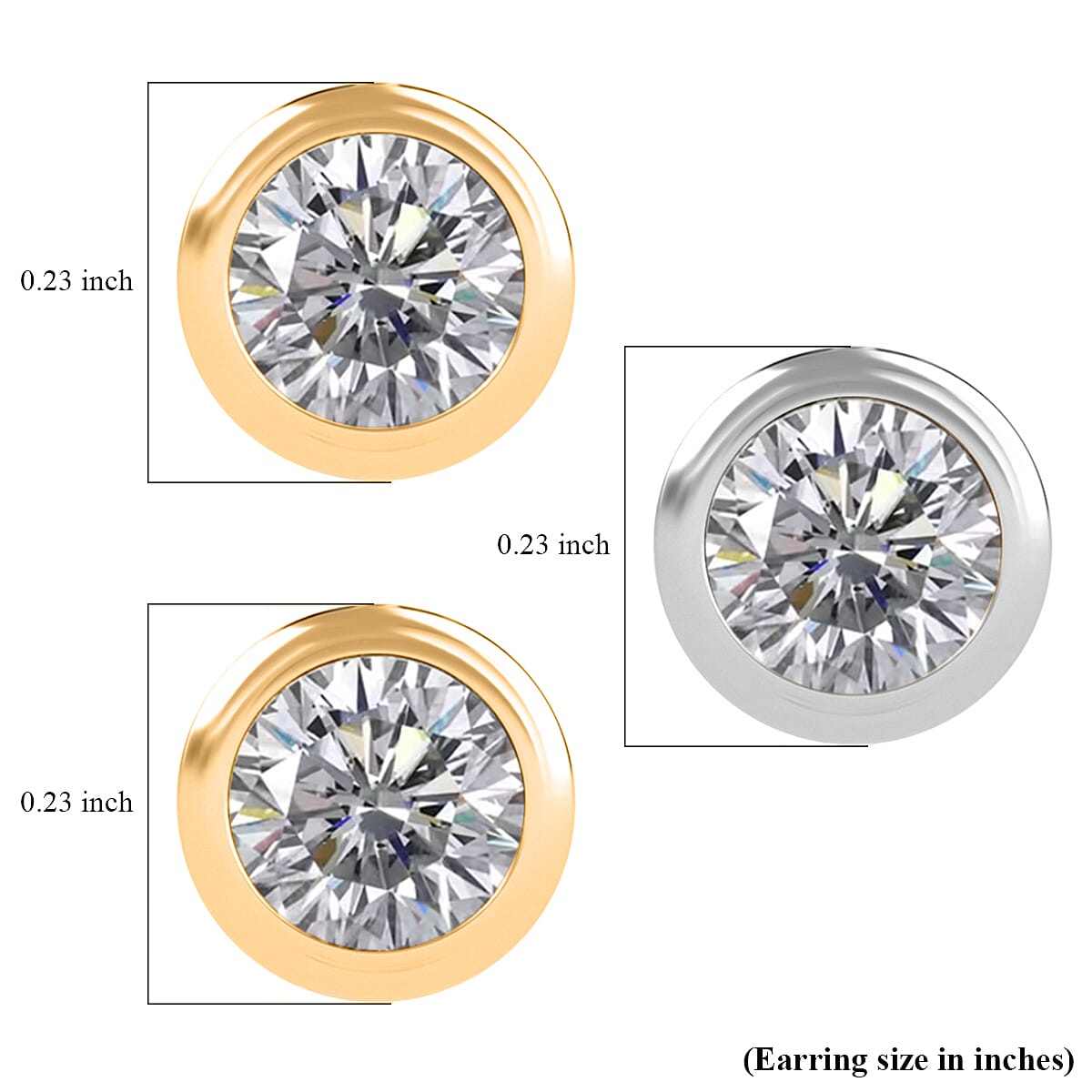 Poke Free Set of 3 Moissanite Stud Earrings in Rhodium and Vermeil YG Over Sterling Silver 1.50 ctw (Del. In 10-12 Days) image number 4
