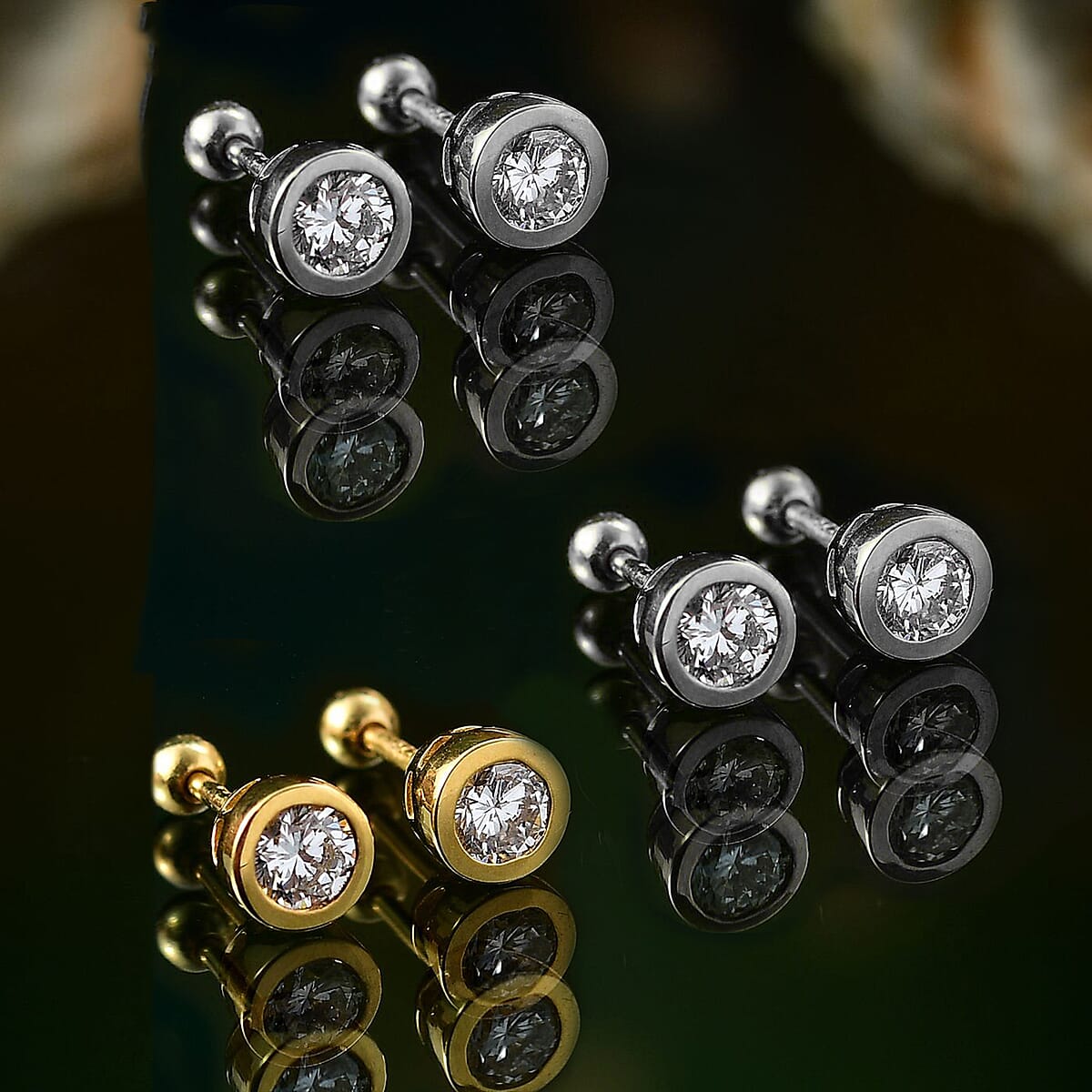 Poke Free Set of 3 Moissanite Stud Earrings in Vermeil YG and Rhodium Over Sterling Silver 1.50 ctw (Del. In 10-12 Days) image number 1