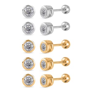 Poke Free Set of 5 Moissanite 2.50 ctw Stud Earrings in Vermeil Yellow Gold and Rhodium Over Sterling Silver