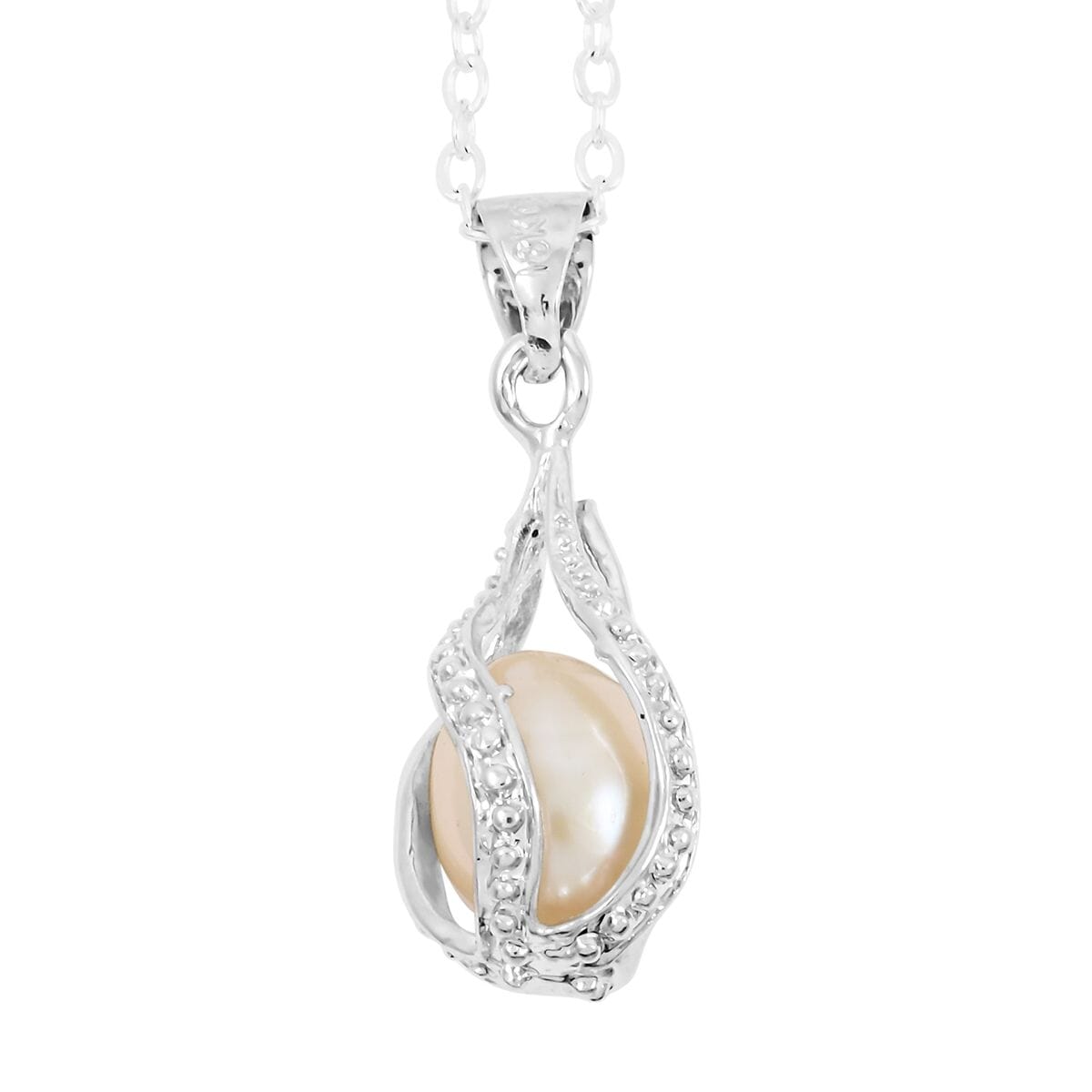 2 Piece Set - Freshwater Pearl Earrings and Pendant Necklace 18 Inches in Silvertone image number 2