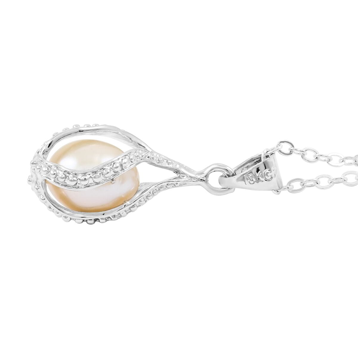 2 Piece Set - Freshwater Pearl Earrings and Pendant Necklace 18 Inches in Silvertone image number 3