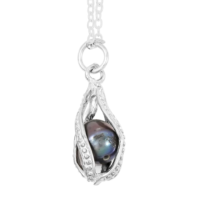 2 Piece Set - Freshwater Black Pearl Pearl Earrings and Pendant Necklace 18 Inches in Silvertone