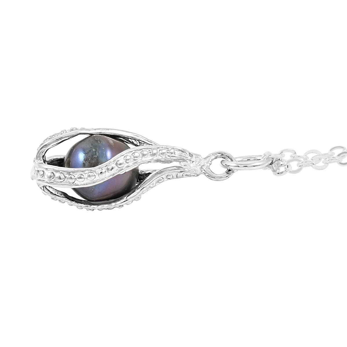 2 Piece Set - Freshwater Black Pearl Pearl Earrings and Pendant Necklace 18 Inches in Silvertone image number 3