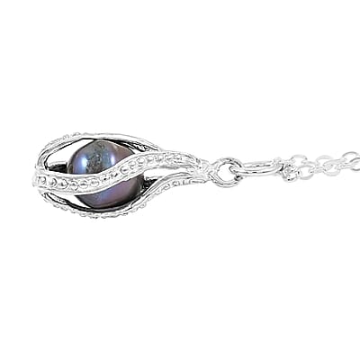 2 Piece Set - Freshwater Black Pearl Pearl Earrings and Pendant Necklace 18 Inches in Silvertone