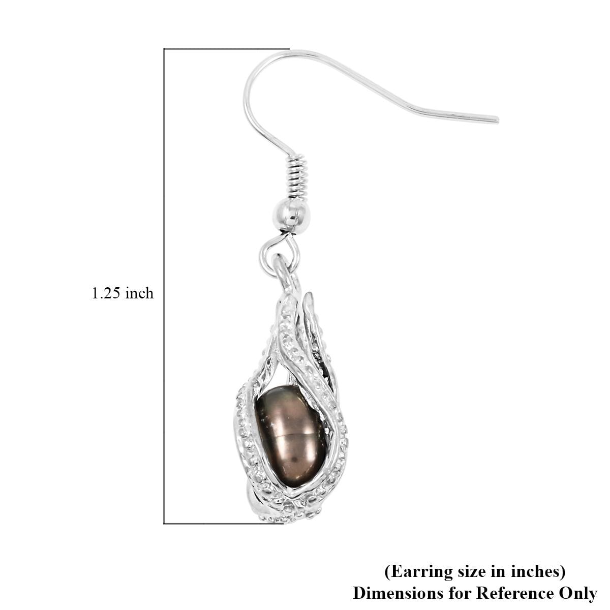 2 Piece Set - Freshwater Black Pearl Pearl Earrings and Pendant Necklace 18 Inches in Silvertone image number 7
